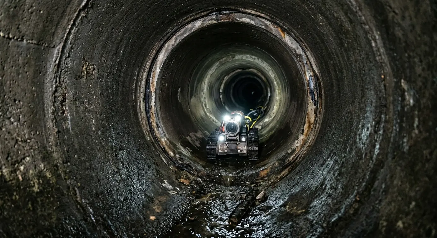 Robotic sewer camera inspecting pipe interior for Drain Snake Service in Ocean