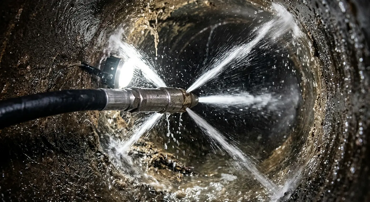 High-pressure hydro jetting nozzle cleaning sewer pipe for Sewer Cleanout in Ocean